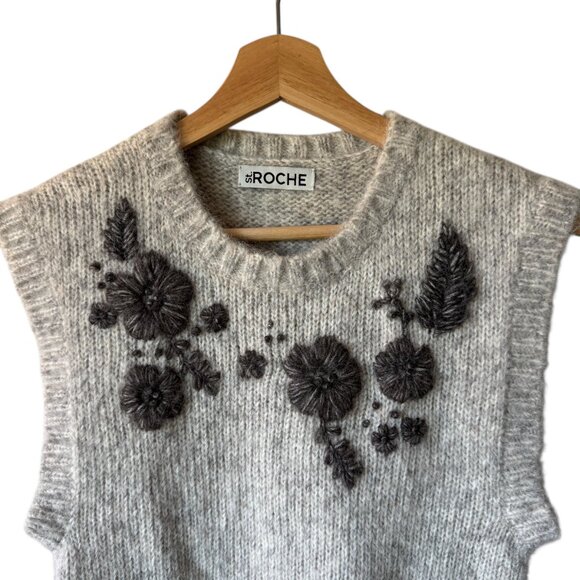 St. Roche Juniper Sweater Vest Heather Gray Size XS Floral Hand Embroidery Soft - Picture 3 of 16